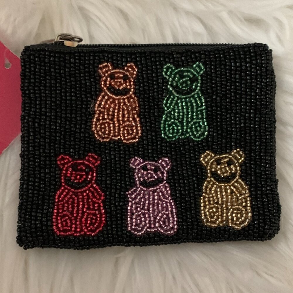BACCI Gummy Bears Seed Beaded Coin/Card Case in Black - Picture 2 of 4